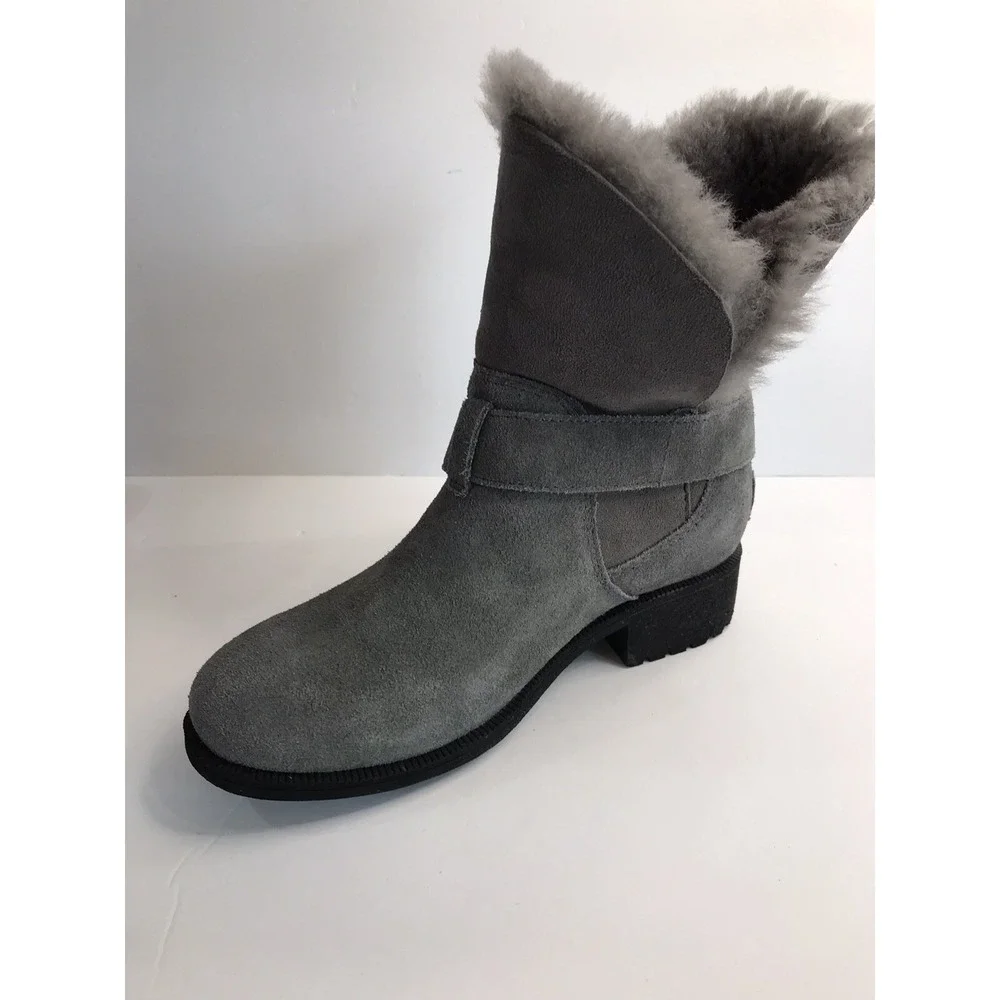 Women's ugg bodie charcoal grey faux fur lined buckle water proof boot‎ size 6